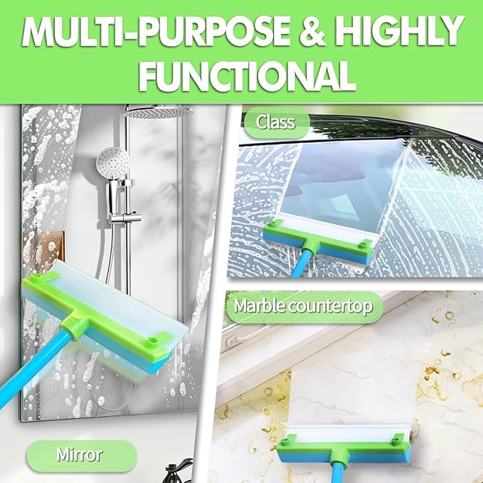 Silicone Window Squeegee Kit,Window Cleaning Kit,Recyclable Silicone Window Squeegee Kit with Washer and Microfiber Cloth(Green)