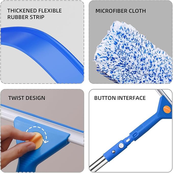 Professional Window Cleaning kit, 2-in-1 Window Squeegee with 51" Extension Poles, Suitable for Indoor & Outdoor Windows, High Glass, High Windows, Multi-Purpose Car Windshield Cleaning