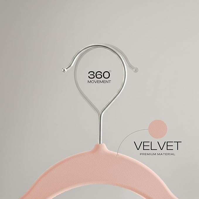 Utopia Home Velvet Hangers 50 Pack – Luxury Non-Slip Slim Pant & Coat Hangers, Strong Space-Saving Clothes Hangers with Pants Bar and 360° Swivel Hook – Pink