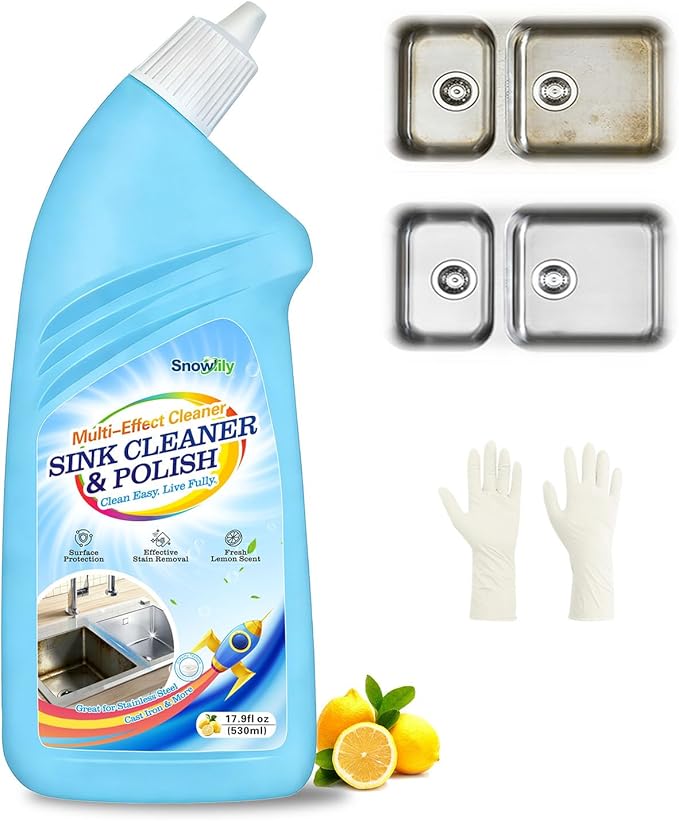 Snowlily Stainless Steel Sink Cleaner & Polish Cream – Removes Stubborn Dirt, Grease & Stains, Restores Brilliant Shine, 22 Fl Oz