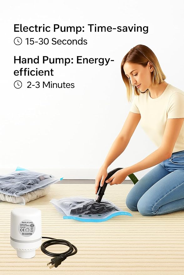 Vacuum Storage Bags with Electric Pump and Hand Pump,8 Pack Vacuum Seal Bags for Clothing,Space Saver Bags for Travel and Home(Jumbo 80 * 100)