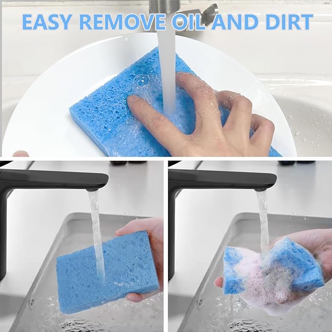 Cellulose Sponges, Large Size 4" x 6" x 1" - Heavy Duty Scrub Kitchen Sponge, Clean Tough Messes Without Scratching Kitchen Cleaning Pads, Pop Up Eco DIY (6 Pack), Blue