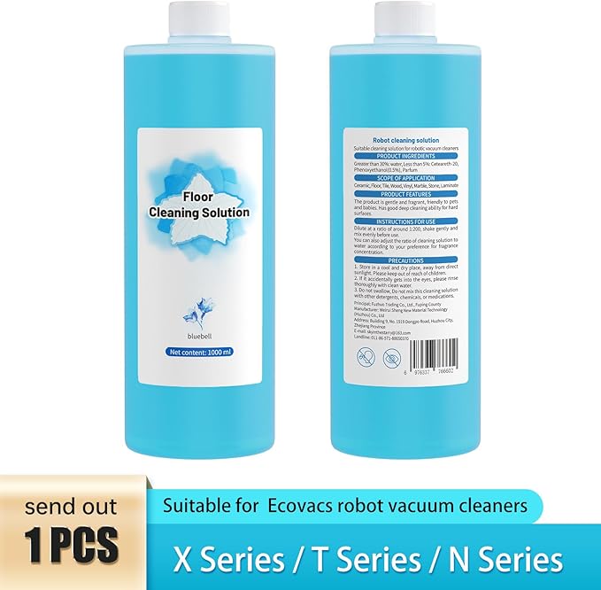 Floor Cleaning Solution Compatible with Ecovacs Cleaning Solution, Residue & Streak Free, Suitable for All Robot Vacuum Cleaners and Wireless Wet Dry Dual-Use Vacuum Cleaners