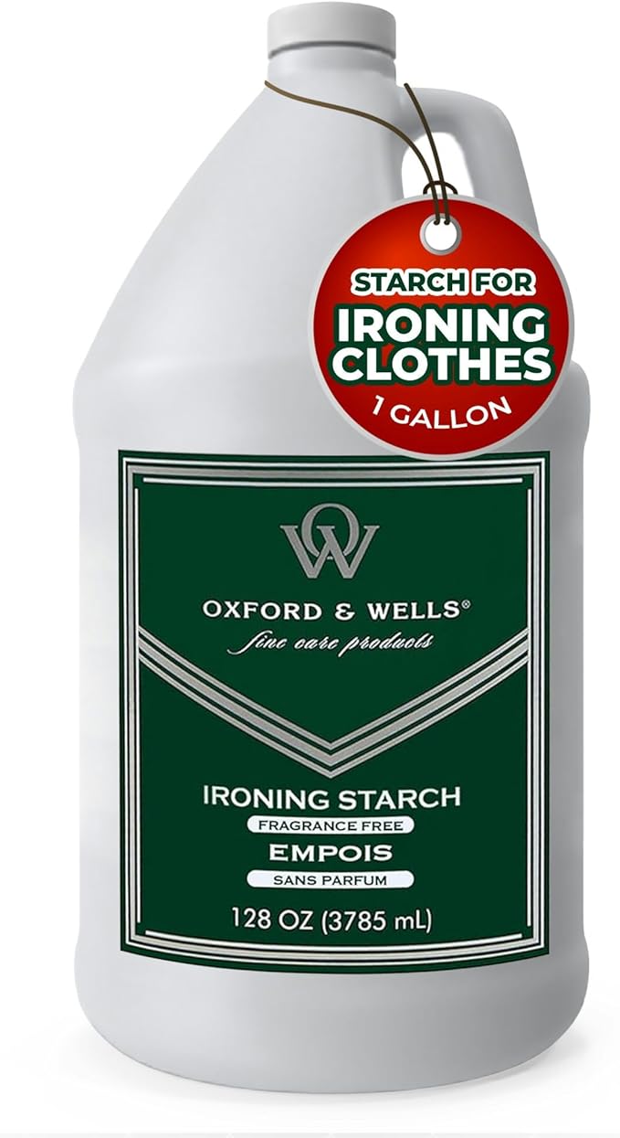 Oxford & Wells Premium Wrinkle Releaser Spray Starch - Ironing Spray, Fragrance-Free, Non-Aerosol Fabric Care - Non-Flaking, Non-Streaking, Gentle on Fabrics - Wrinkle Spray for Clothes - 128 Ounce