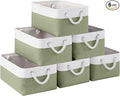 Storage Baskets for Shelves 13.8x9.8x6.7 Inch-Foldable Fabric Organizing Storage Bins with Handles, Closet & Bathroom Organizer, Home Storage for Kitchen, Office (6-Pack, White&Green )