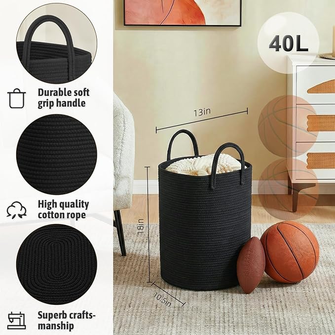 Artfeel Laundry Basket,Woven Cotton Rope Laundry Hamper,40L Versatile Storage for Dirty Clothes,Baby Toys,and Blankets in Bathroom, Nursery,and Living Room