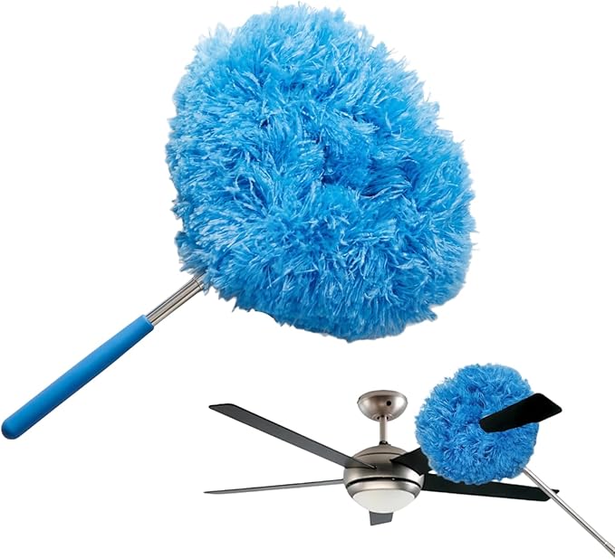 Ceiling Fan Cleaner Duster - Reusable Microfiber Ceiling Fan Blade Cleaner, Long Handle, Dust-Locking, Reusable, Bendable Head Attachment with Soft Grip for Ceiling Fan & High Furniture Surfaces