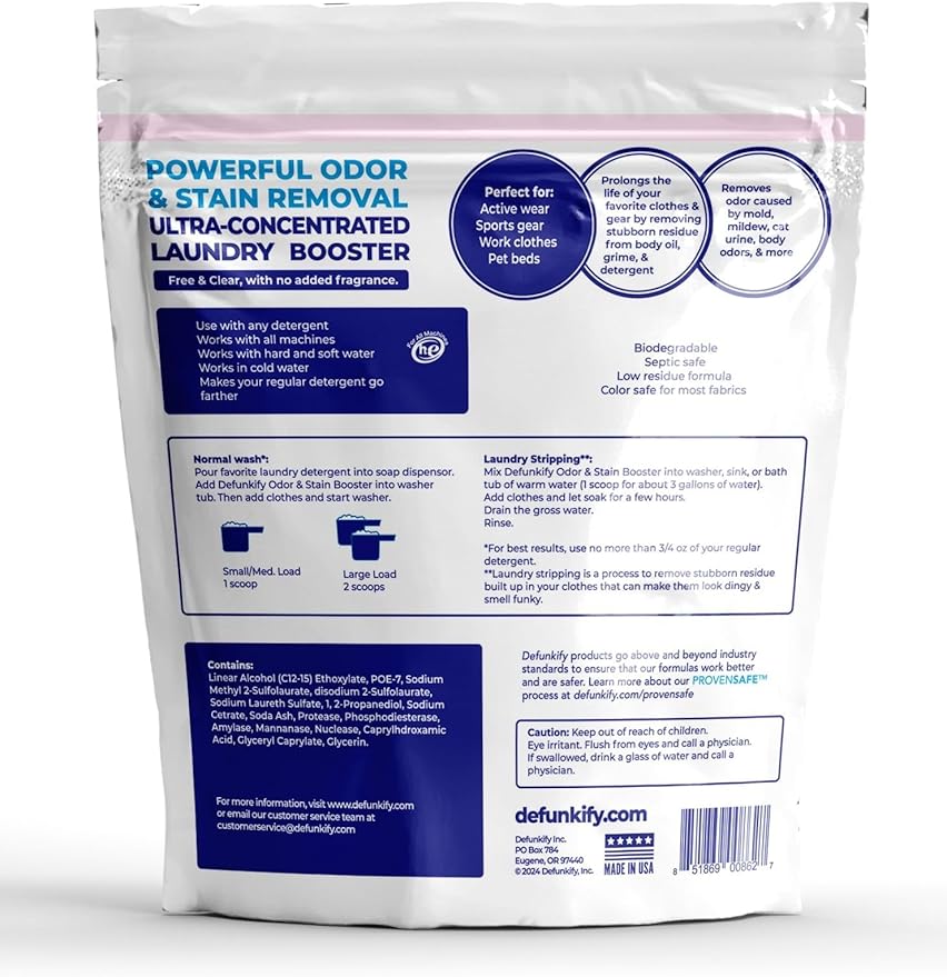 Enzyme Laundry Booster Additive, Unscented. 48 Load Laundry Sanitizer Detergent, Color Safe Fabric Active Enzyme Washing Soda Detergent Cleaner. Powdered Stain Treater & Odor Remover Booster Treatment