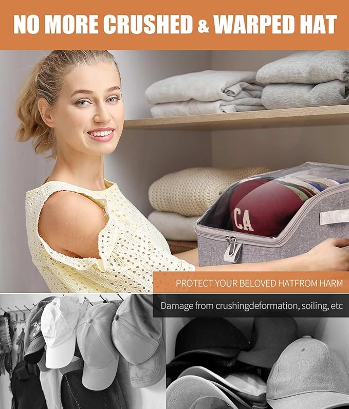 Livelab Hat Organizer for Baseball Caps, Hat Storage Holder Container for Closet Hold Up to 12 Caps with Clear Window, Hat Boxes for Home Storage | 1Pcs Grey