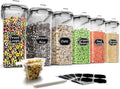 Wildone Cereal Storage Containers Set, Large BPA Free Plastic Airtight Food Storage Containers 4L for Flour, Sugar, 6 Piece Set Cereal Dispensers with 20 Labels & Marker, Black