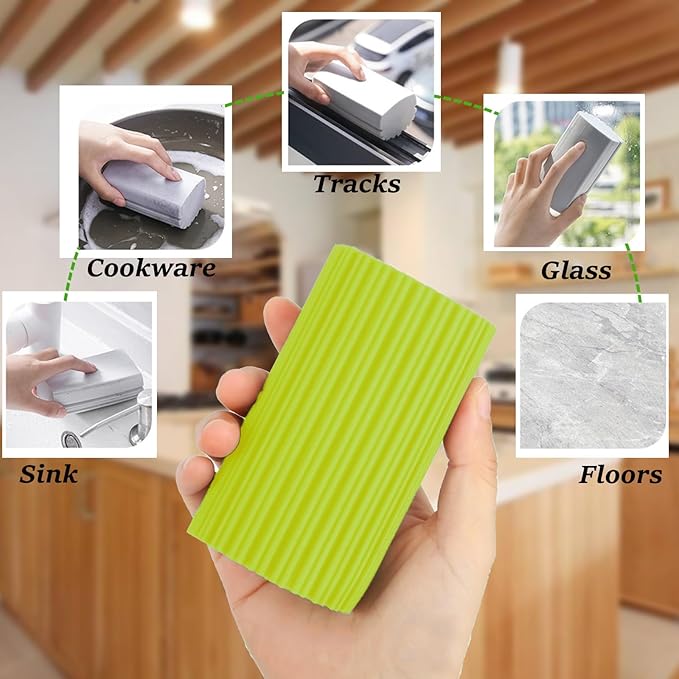 6-Pack Damp Clean Duster Sponge,Duster Cleaning Sponge for Housekeeping,Reusable Cleaning Sponge for Blinds,Vents,Mirrors,Glass, Baseboards,Window Track Grooves and Railings (Yellow-Green)