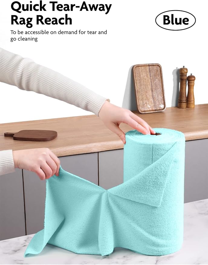 Fantasticlean Microfiber Cleaning Cloth Roll -40 Pack, Tear Away Microfiber Towels, 12" x 12", Reusable, Washable, Scratch Free, Ultra Absorbent Dishcloth for All-Around Cleaning Supplies (Blue)