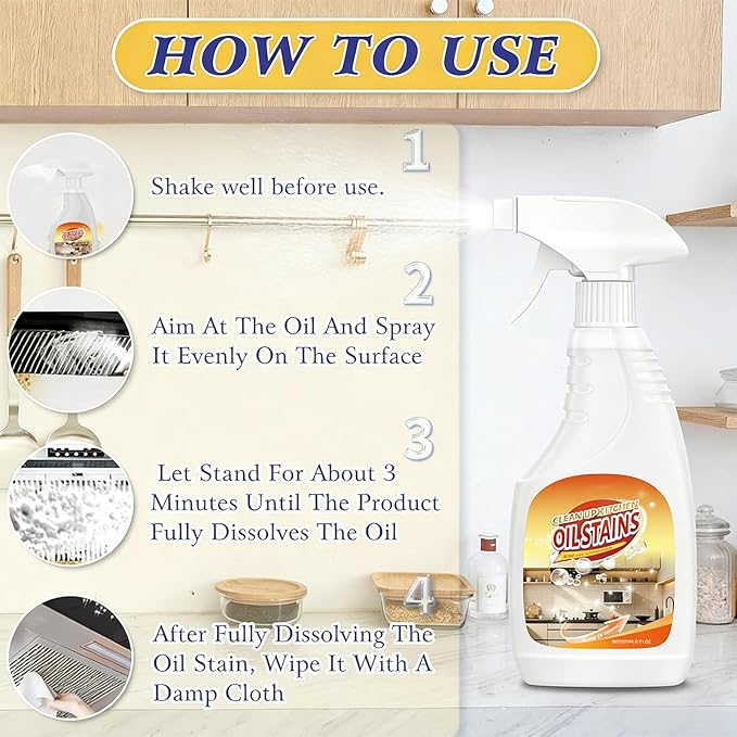 Kitchen Heavy Oil Cleaner, 237 ML, Multipurpose Oil Stain Remover, Kitchen Cleaner, Clean Kitchens Up Kitchen Oil Stains, Cleaning Spray for Home Chefs, for Appliances Countertops Range Hoods