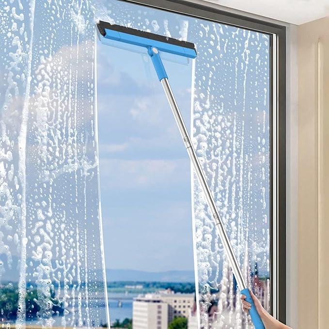 KOLLIEE Floor Squeegee Adjustable 59'' Long Handle Professional Floor Squeegee with Hook Water Squeegee Foam Blade for Concrete Floor Tile Pet Hair Floor Wiper