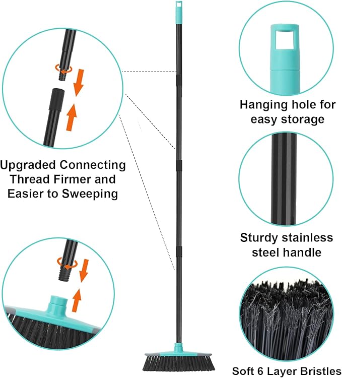 KeFanta Broom for Sweeping Indoor,55" Long Handle House Broom,Soft Bristle Angle Brooms for Floor Cleaning, Kitchen, Garage, Hardwood, Lobby,Patio and Garden