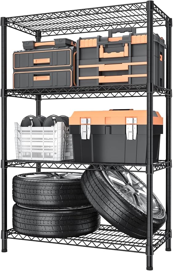Golpart 4 Tier Heavy Duty Shelves Adjustable Storage Shelf Organizer Metal Garage Wire Shelving Unit Pantry 18" D x 36" W x 59" H,Black