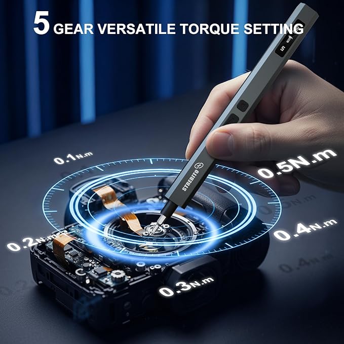 STREBITO Electric Screwdriver Upgraded 155 in 1 Mini Electric Cordless Screwdriver, 140 S2 Steel Magnetic Bits, 5 Torque Settings, Electronics Repair Tool Kit for Computer, Phone, Gaming, RC, Camera