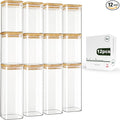 LIBWYS 12-Pack Square Glass Storage Jars with Bamboo Lids (0.6Qt/1.06Qt) - Stackable Food Containers for Pantry Organization, Coffee, Flour, Snacks, Tea | Kitchen Canisters Set