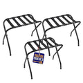 Lifemaster Metal Luggage Rack - Pack of 3 Foldable, Easy Assembly, Space Saving, and Stylish Steel Frame Guest Suitcase Stands with Nylon Straps - Black