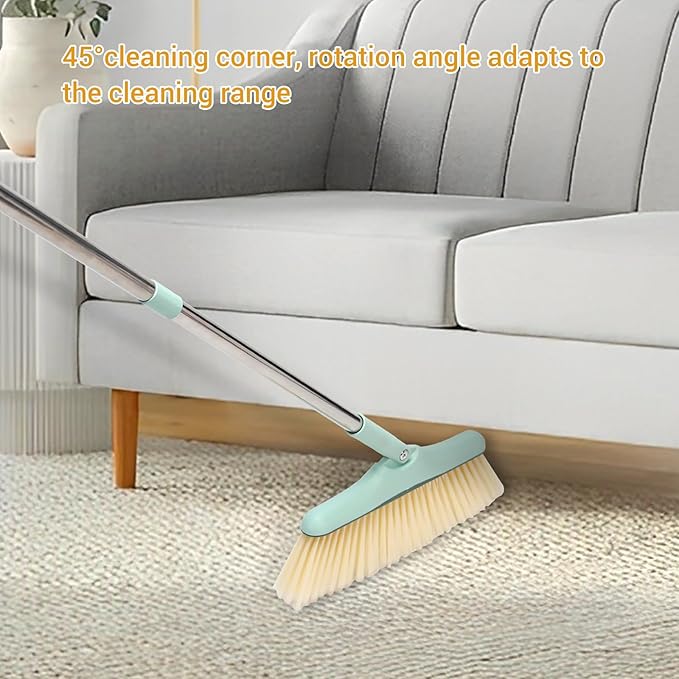 Broom and Dustpan Set,Long Handle Broom and Dustpan Set,Broom with Stand Up Dustpan Combo Set,for Home, Office, Lobby(Green)