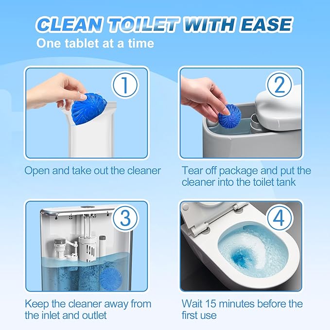 KIISIISO Toilet Bowl Cleaner Blue Tablets 18 Pack, Slow-Dissolving Automatic Bowl & Tank Cleaner, Septic Safe & Plumbing Friendly for Bathroom Toilet Cleaning, Prevents Tough Stains