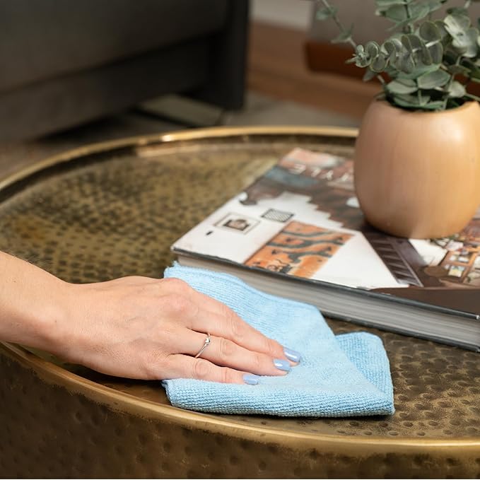 S&T INC. 100 Pack Microfiber Cleaning Cloth, Bulk Towels for Home, Reusable Microfiber Towels for Cars, Cleaning Rags, Light Blue, 11.5 Inches x 11.5 Inches, 100 Count(Pack of 6)