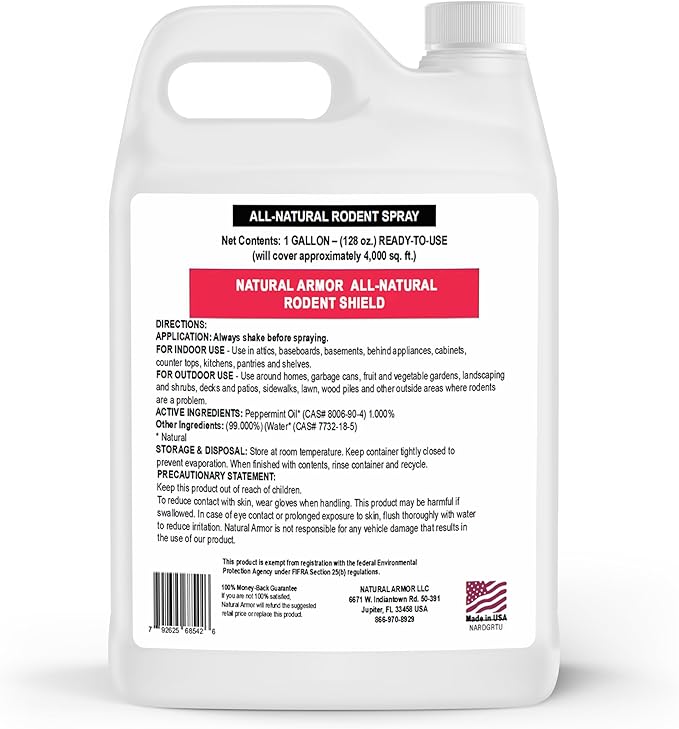 Peppermint Repellent for Mice/Mouse, Rats & Rodents. Natural Spray for Indoor & Outdoor Use. Natural Armor Rodent Shield. 128 OZ Gallon
