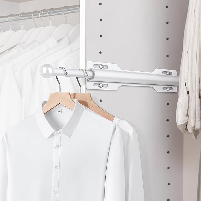 FIRJOY 12" Valet Rod for Closet Pull Out (2 Pack, White)