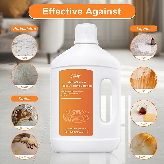 33.81 fl oz/1L Floor Cleaning Solution Compatible with Dreame Wet & Dry Vacuum, No residue & Pet-friendly, Household Floor Cleaners Suitable for Robot Vacuum Cleaners and Floor Mops, Sweet Orange