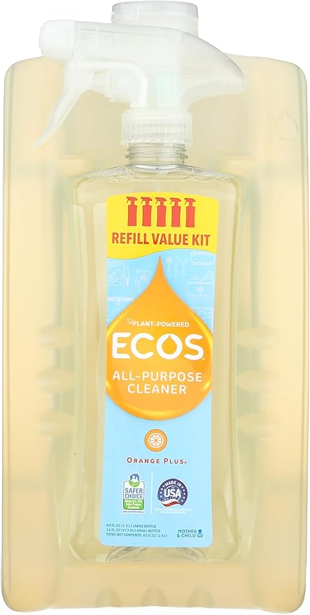 ECOS Non-Toxic All-Purpose Cleaner, Orange, 1 Small and 1 Large 80 oz Bottles by Earth Friendly Products