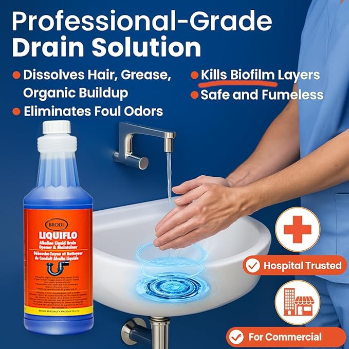 Liquiflo Hair Drain Clog Remover & Maintainer, Eliminates Odors & Biofilm, Odor-Free & Fumeless, Declogger for Hair, Grease & Organic Build up, Safe for All Piping