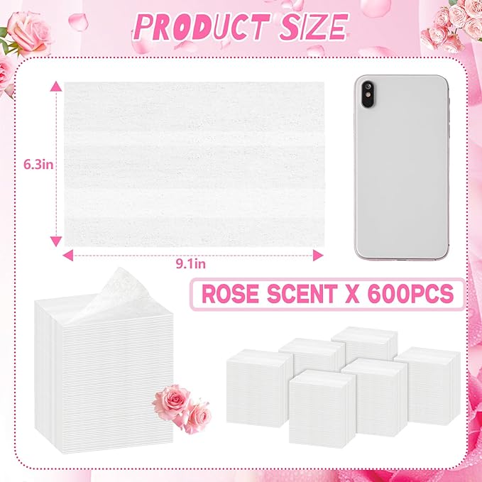 600 Count Dryer Sheets Bulk Fabric Softener Rose Scent Dryer Sheets Naturally Softens and Removes Static Cling, Ideal for Large Households, Sensitive Skin