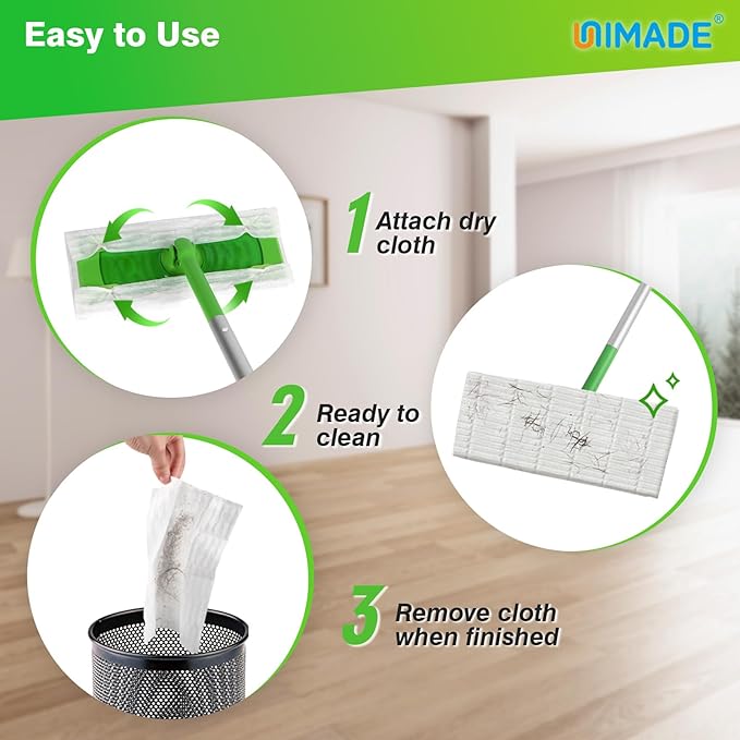 Dry Sweeping Cloths, 52 Count Mop Refill Compatible with Swiffer Sweeper - Disposable Duster Refills Mops for Cleaning Hardwood Floor Dust