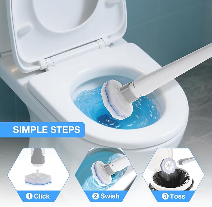 Disposable Toilet Wand Refills, Toilet Bowl Cleaner Scrubbing Pads, 30 Ct