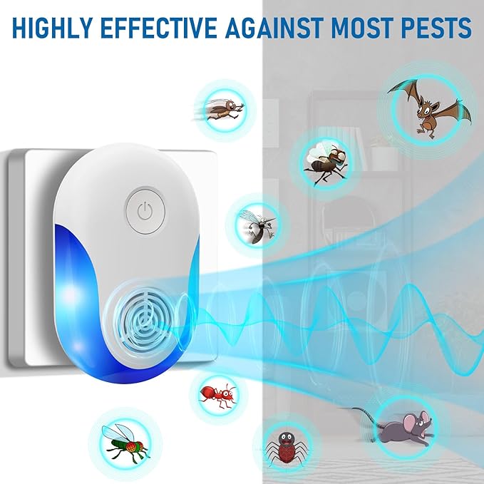 2025 Upgraded Ultrasonic Repeller 6 Pack, Indoor Ultrasonic and Repellent for Pest Insect, Roach, Rodent, Mouse, Bugs, Ant, Mosquito, Mice, Spider, Electronic Plug in Pest Control (6)