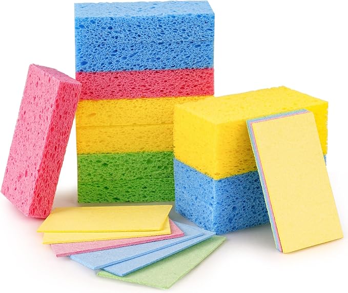 Temede 12-Count Cellulose Sponges, Non-Scratch Kitchen Sponges for Dish,Colorful Compressed Dish Scrubber Sponge for Household,Cookware,Bathroom