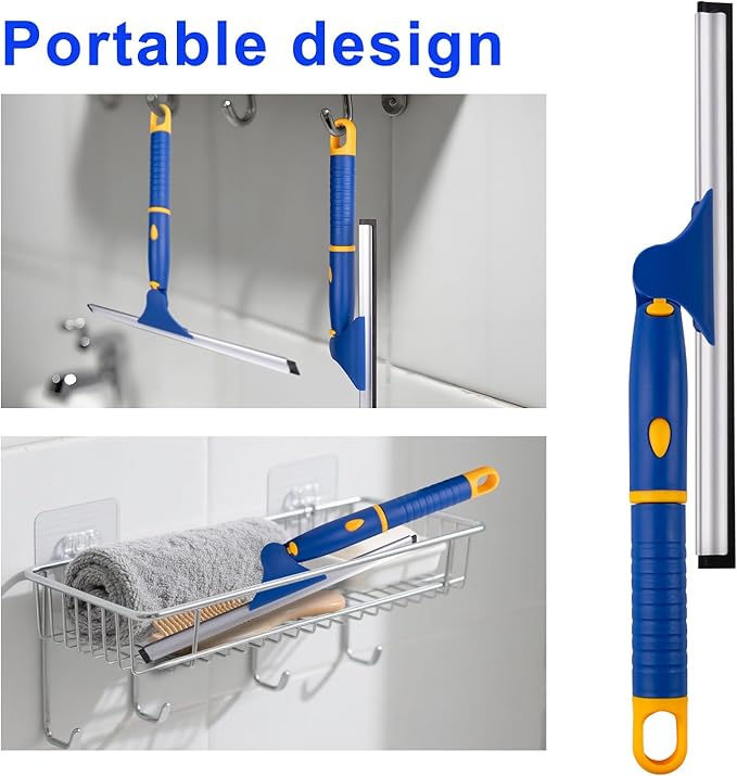 ITTAHO 10" Swivel Window Cleaning Squeegee, All-Purpose Anti-Slip Window Squeegee with 2 Blades, Window Cleaner Tool Bathroom Squeegee for Shower Doors, Tile Shower Walls，Mirrors,Car Windshields