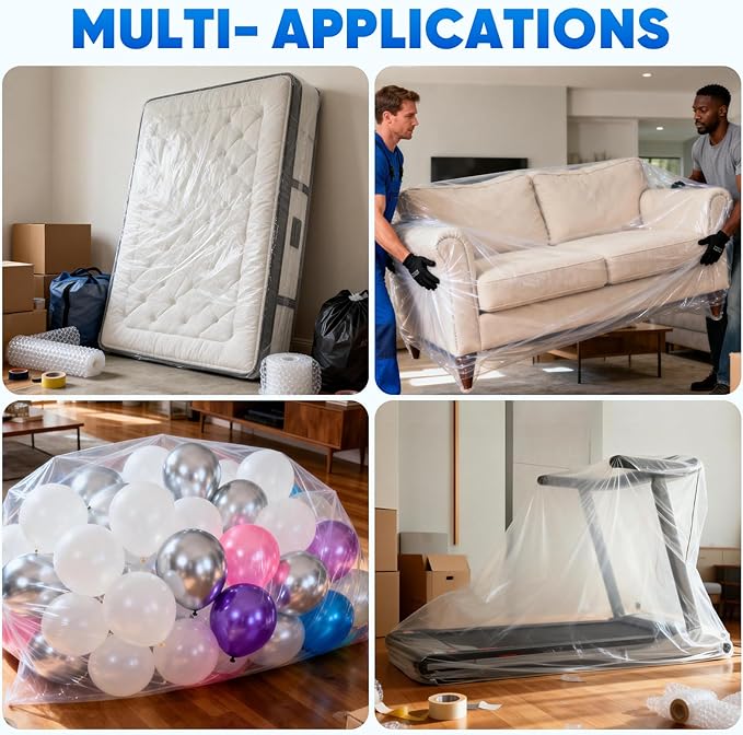 TICONN 2PK Plastic Mattress Bag for Moving Storage, Waterproof Mattress Protector Cover, Heavy-Duty Mattress Moving Supplies (1.5 mil, King)