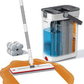 Mop and Bucket Set, Flat Mop and Bucket System with Separate Dirty and Clean Water, 3-Compartment Wall Cleaner Mop, Flat Mops for Floor Cleaning with 4 Microfiber Pads