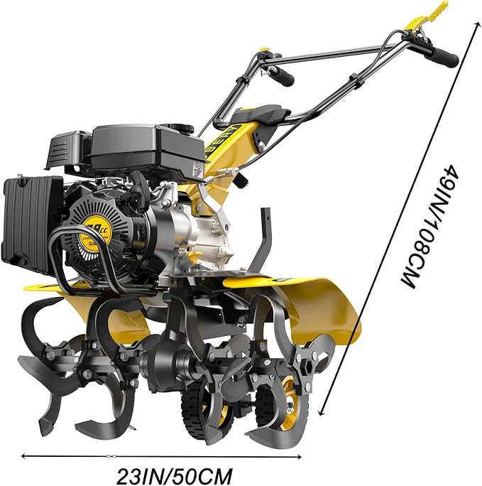 BLUBERY Tiller Cultivator,20” Heavy Duty Front Tine Tiller 3.0 HP & 4 Stroke 18 Sets of Blades,Suitable for Gardens and lawns,Digging, Reclamation,Root Removal, Weeds, Soil Cultivator etc