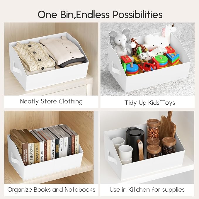 Large Closet Organizers and Storage Bins - 6 Pack Trapezoid Storage Baskets for Shelves, Foldable Fabric Baskets with Handles Ideal for Closet, Basket, Wardrobe and Shelf Storage, White