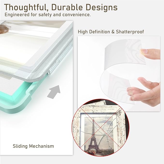 5x7 Picture Frame, Clear Acrylic Photo Frame with White Mat for 4x6 Photos, One-Piece Shatterproof Tool-Free Design, UV-Resistant Waterproof Tabletop Frame for Home Office Decor with 10-Year Warranty