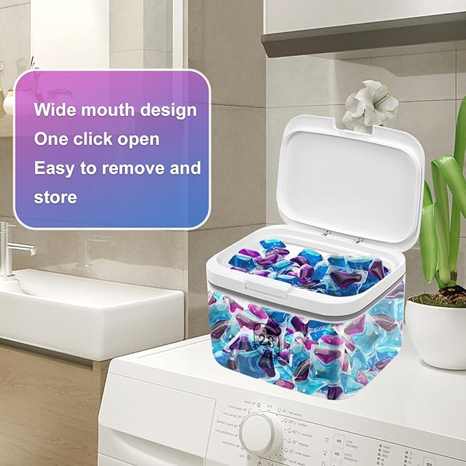 94oz/2.8L Laundry Pods Container for Room Organization Dishwasher Laundry Pod Holder with One-Press Lid and Scoop Large Capacity Holds 150 Pods Detergent Powder Container Sealed Dryer Sheet Holder
