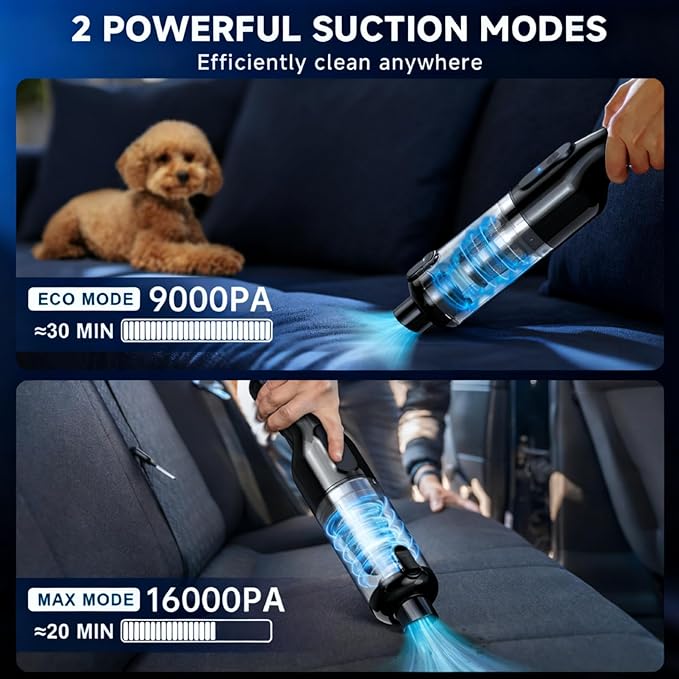 dormzie Handheld Vacuum Cordless, 16000Pa Powerful Suction, Lightweight at 1.3 lbs, Rechargeable Car Vacuum Cleaners for Home Office Car Pets with Brushless Motor, Multiple Accessories