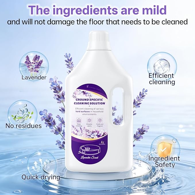 Floor Cleaning Solution Lavender Scent, Compatible with Roborock Cleaning Solution Quick Drying Without Residue Suitable for All Robot Vacuums and Wet Dry Dual-Use Vacuum Cleaners (1 L, Lavender)