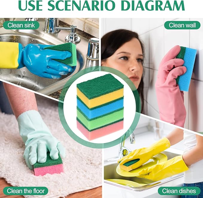Patelai 100 Pcs Heavy Duty Sponges Kitchen Bulk Dish Sponges Cleaning Scrub Sponge Abrasive Scrubber Sponge Non Scratch Scouring Absorbent Dish for Washing Kitchen Assorted Colors