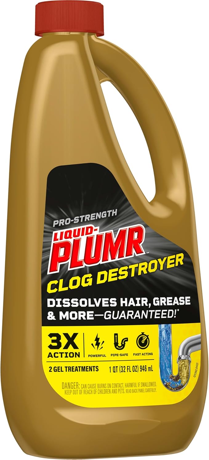 Clorox Liquid-Plumr Pro-Strength Clog Destroyer, Liquid Drain Cleaner, 32 Fluid Ounces (Package May Vary)