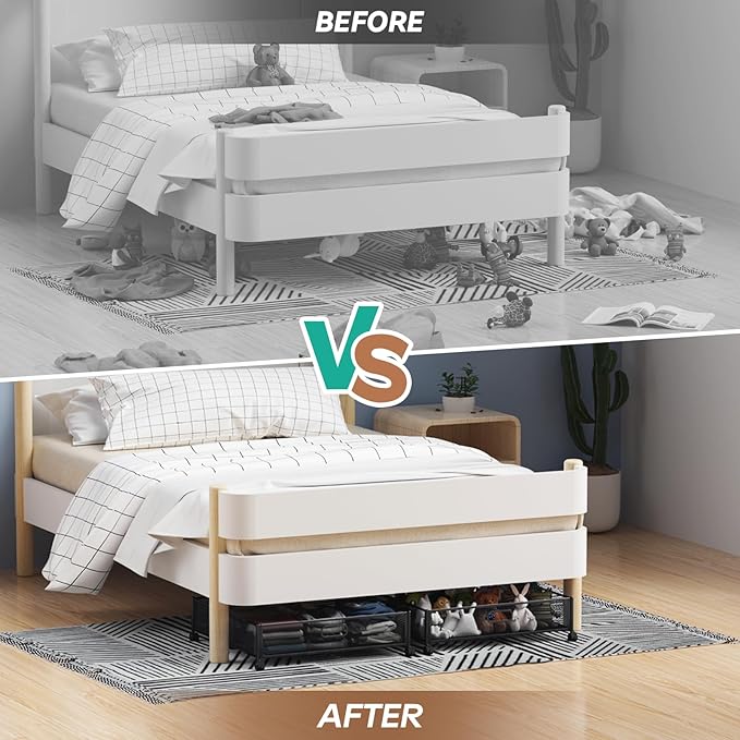 PHINOX Under Bed Storage Containers with Wheels - Shoe Storage Organizer Drawer, Tool-free Assembly Metal Underbed Storage for Bedroom Clothes, Shoes, Blankets - 2Pack