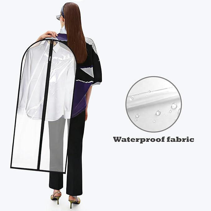 Dress Bags for Gowns Long, 60'' Garment Bags for Hanging Clothes, Suit Bag Cover for Storage and Travel, 2 Pack (Clear)