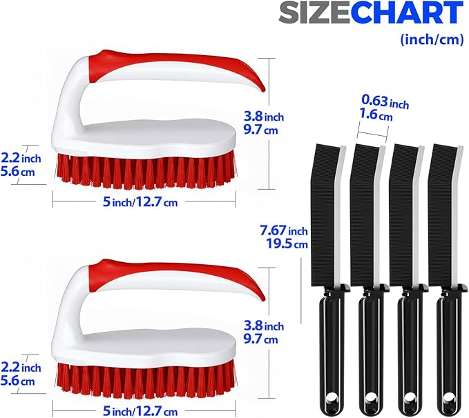 Scrub Brush - 6 Pack, Scrub Brushes for Cleaning, Heavy-Duty Scrub Brush, Stiff Bristles Cleaning Brush, for Kitchen, Bathtub, Floor and Wall Surfaces, Red